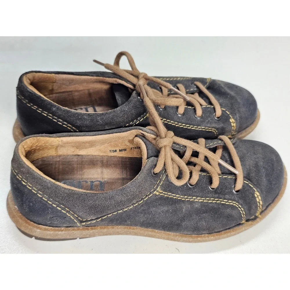 Born F76342 Mens 7 Womens 8.5 Dark Gray Suede Lace Up Oxford Comfort Shoes